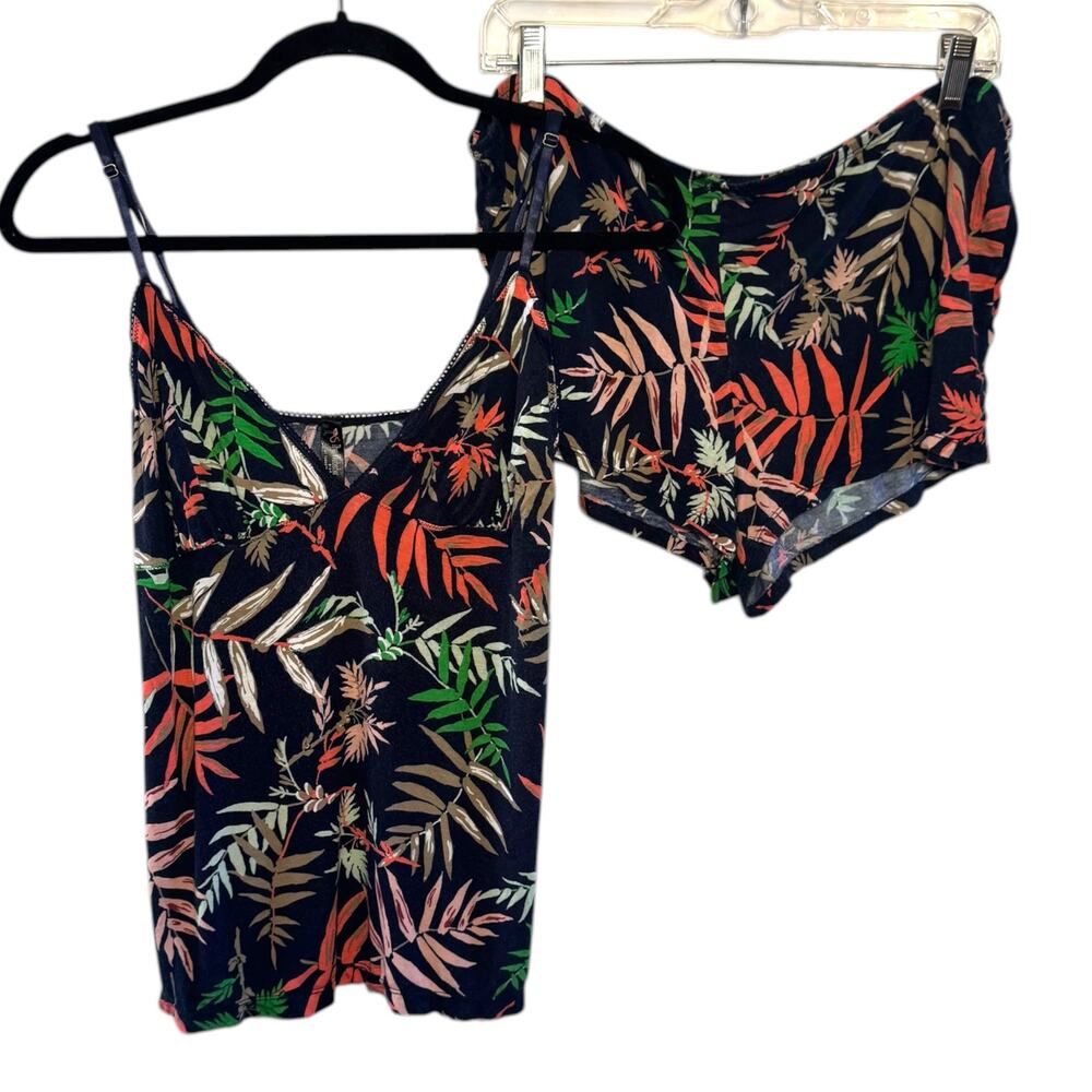 The Webster Miami 2 Piece Pajama Set Camisole Shorts Set XL Tropical Print